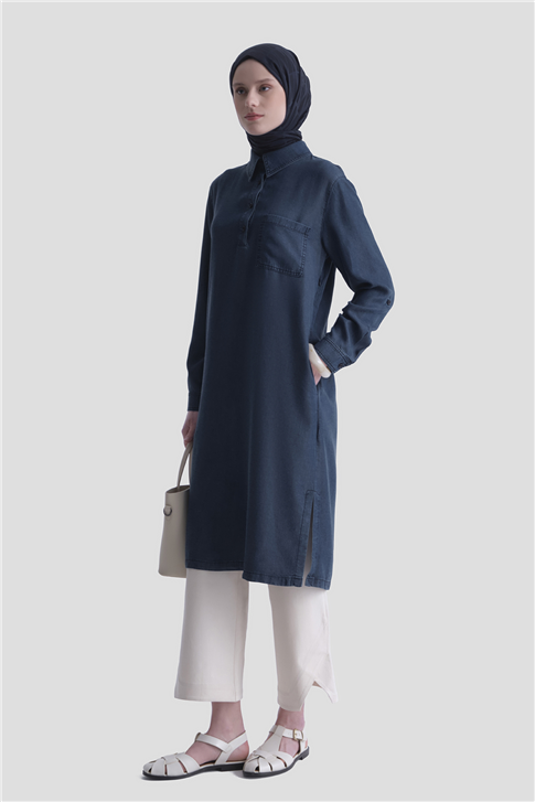 Tensel Tunik Elbise Lacivert