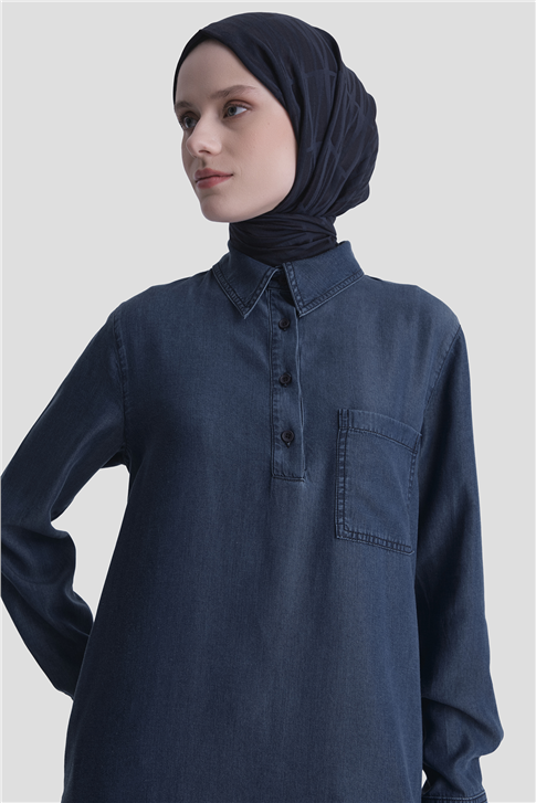 Tensel Tunik Elbise Lacivert