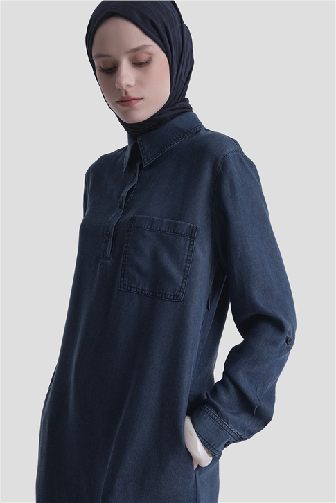 Tensel Tunik Elbise Lacivert