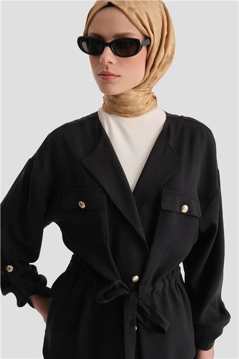 Beli Büzgülü Kupra Takım Siyah