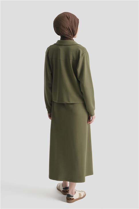 Ceketli Elbise Modal Takım Haki
