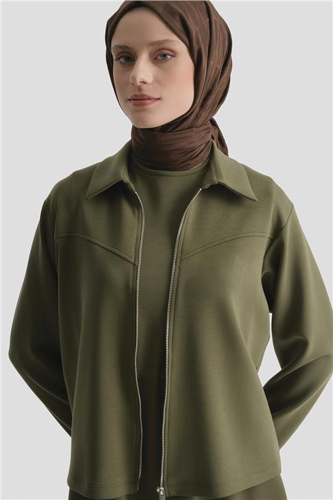 Ceketli Elbise Modal Takım Haki