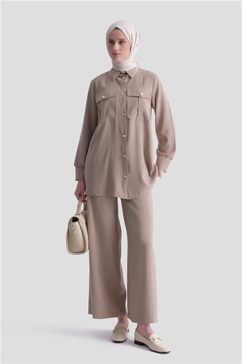 Cep Detaylı Basic Takım Bej