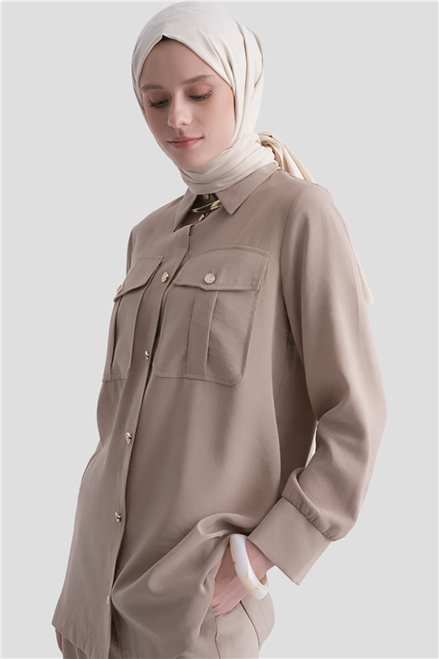 Cep Detaylı Basic Takım Bej