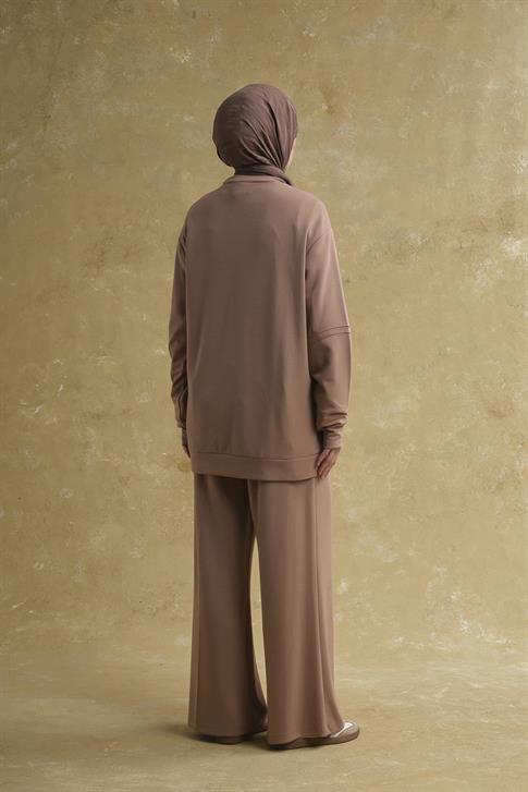 Nakış Detaylı Örme Takım Açık Kahve