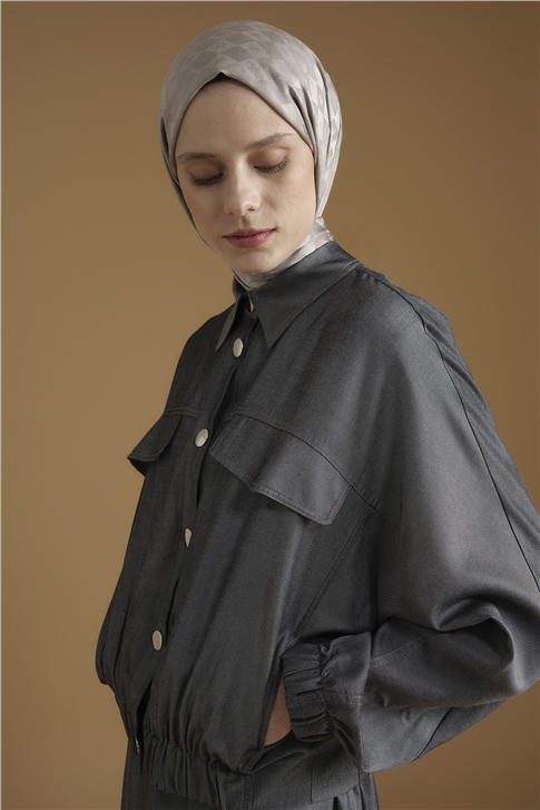 Bomber Ceketli Takım Gri Melanj