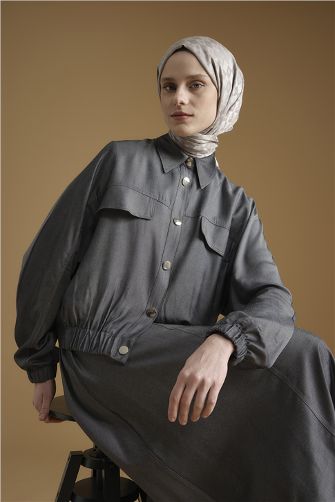 Bomber Ceketli Takım Gri Melanj