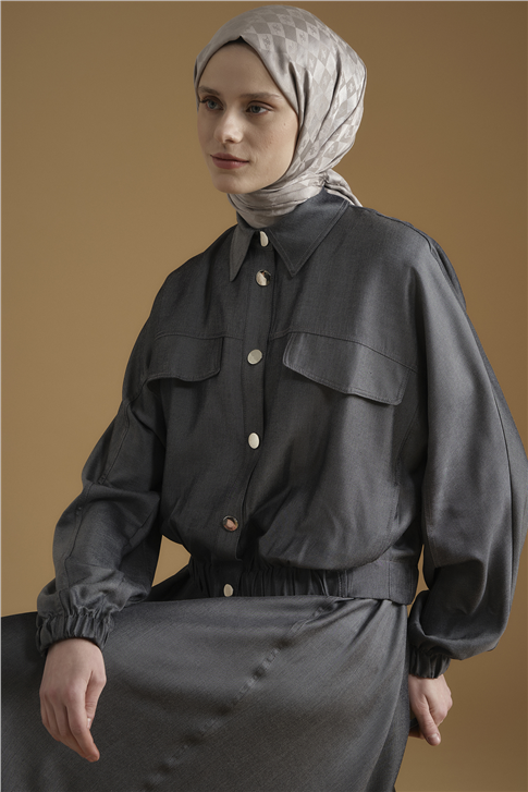 Bomber Ceketli Takım Gri Melanj