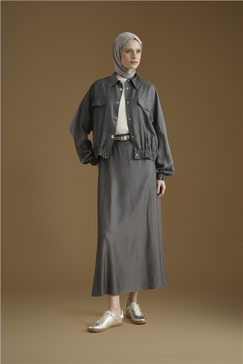 Bomber Ceketli Takım Gri Melanj