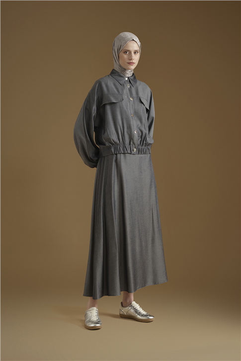 Bomber Ceketli Takım Gri Melanj