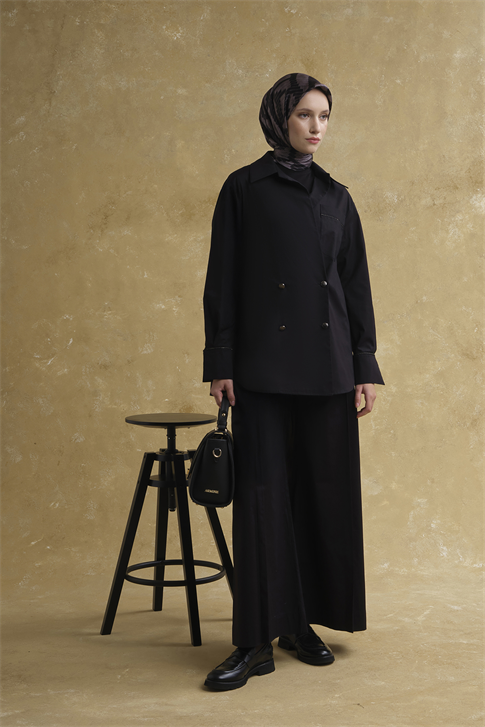 Kruvaze Poplin Takım Siyah