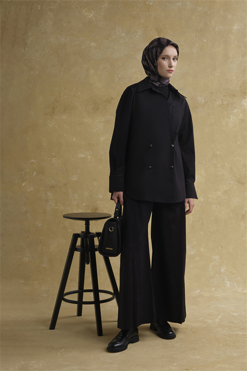 Kruvaze Poplin Takım Siyah