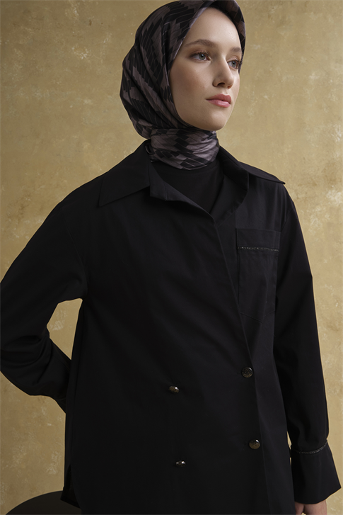 Kruvaze Poplin Takım Siyah