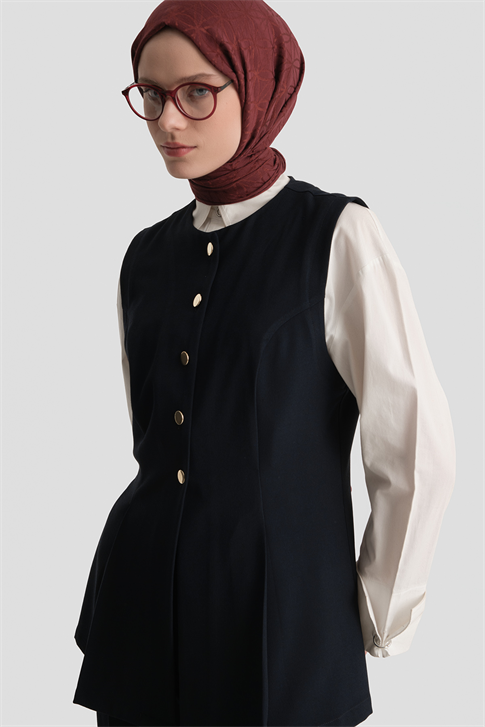 Fitted Yelekli Takım Lacivert