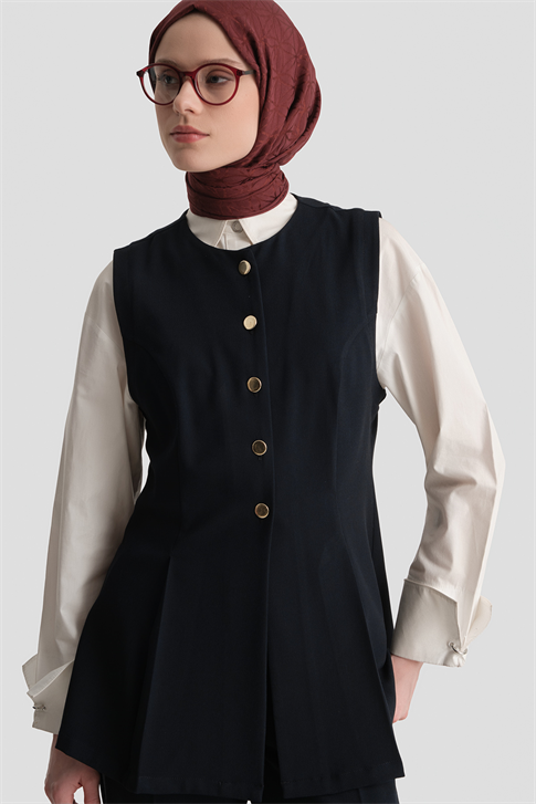 Fitted Yelekli Takım Lacivert