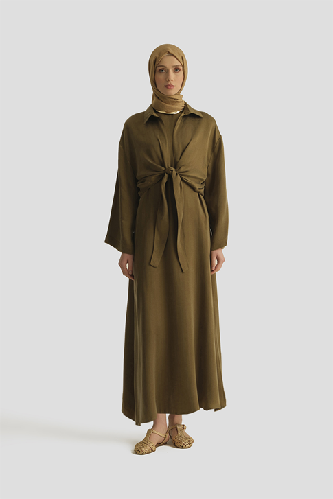 Lyocell Gömlek Elbise Takım Haki