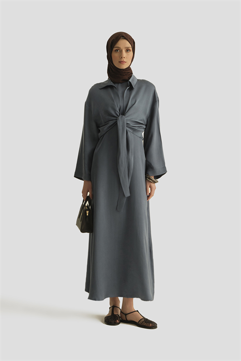 Lyocell Gömlek Elbise Takım İndigo