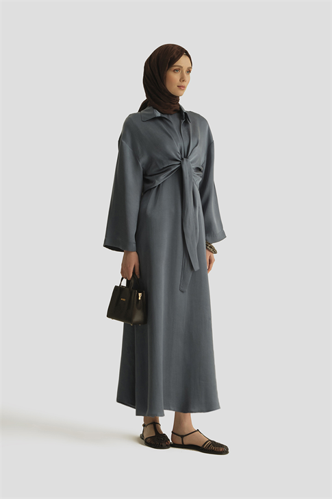 Lyocell Gömlek Elbise Takım İndigo