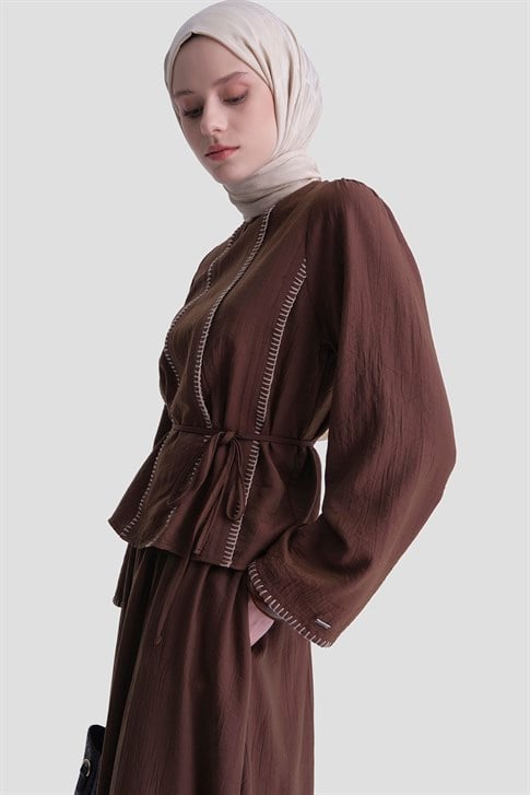 Dikiş Detaylı Takım Kahverengi