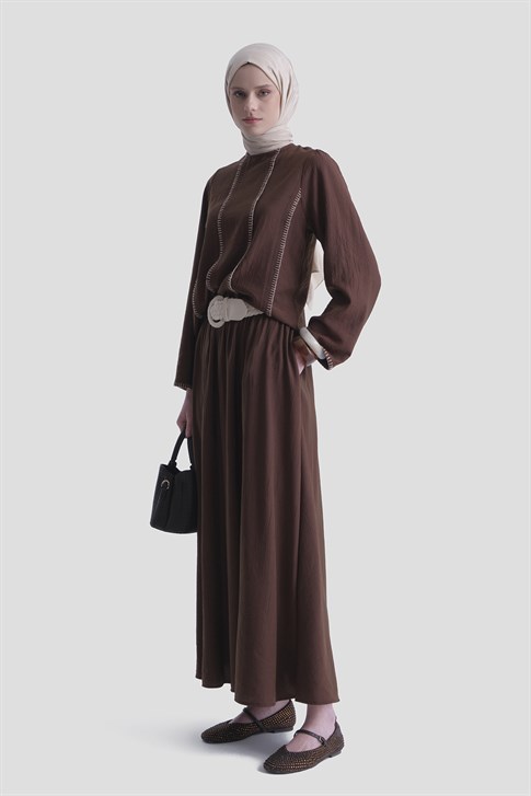 Dikiş Detaylı Takım Kahverengi