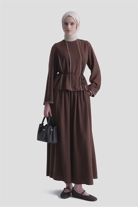 Dikiş Detaylı Takım Kahverengi