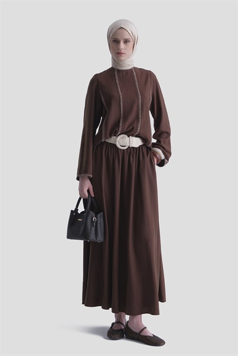 Dikiş Detaylı Takım Kahverengi