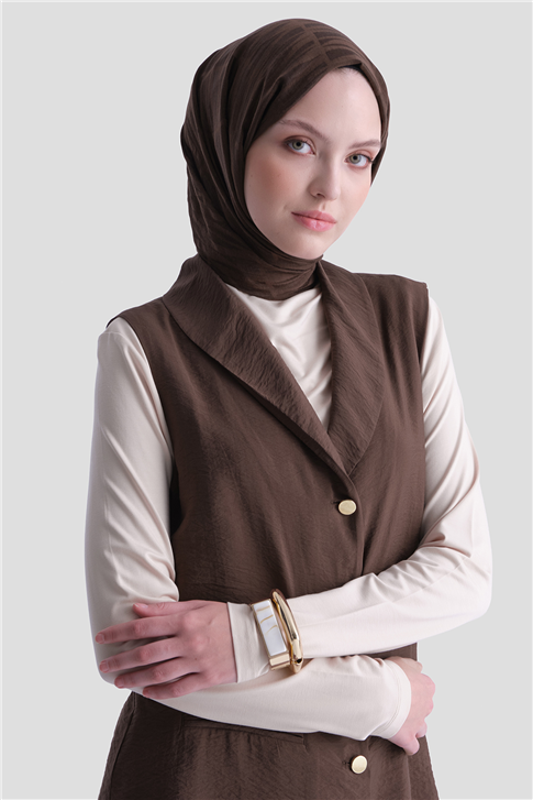 Kemerli Yelekli Takım Kahverengi