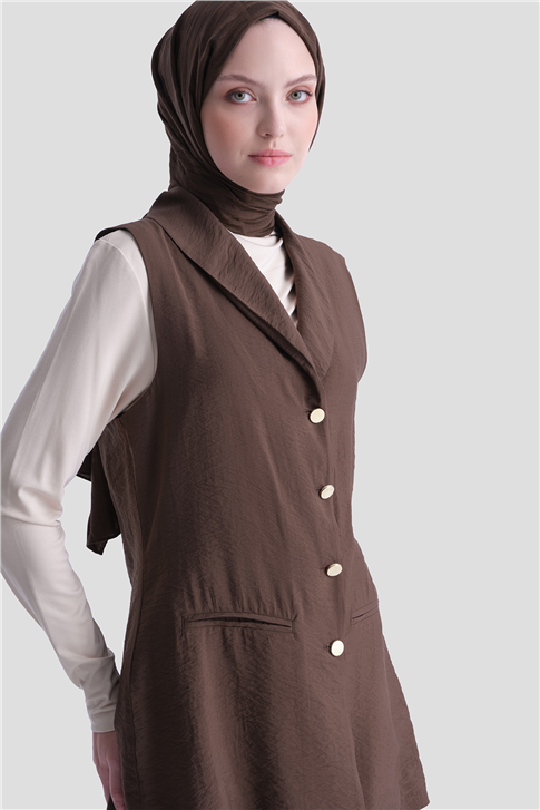 Kemerli Yelekli Takım Kahverengi