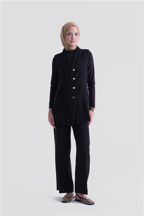 Kemerli Yelekli Takım Siyah