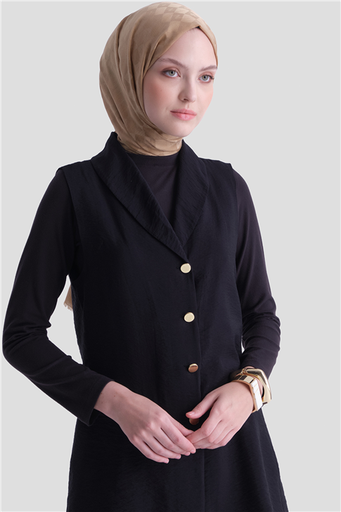 Kemerli Yelekli Takım Siyah