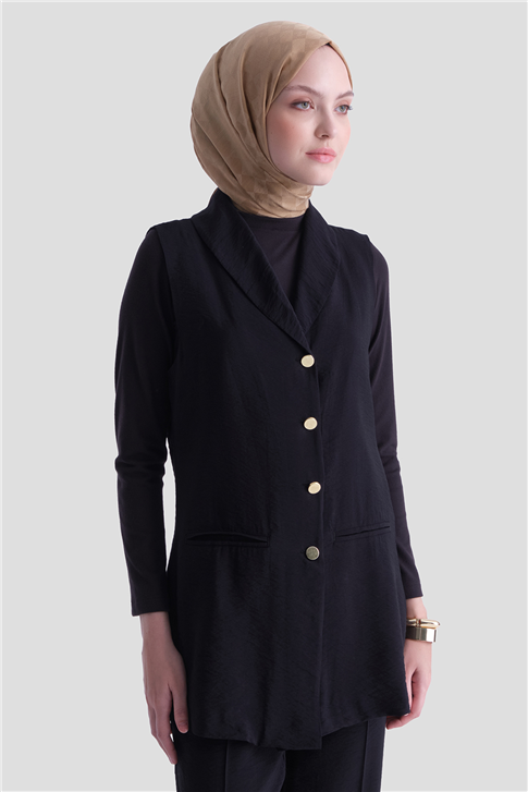 Kemerli Yelekli Takım Siyah