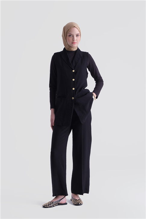 Kemerli Yelekli Takım Siyah