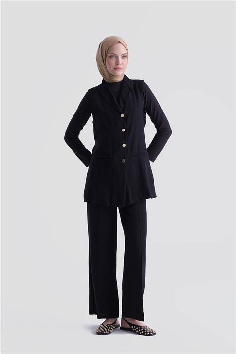 Kemerli Yelekli Takım Siyah