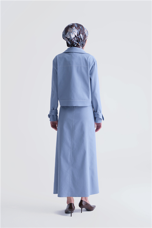 Denim Ceketli Elbise Takım Buz Mavi