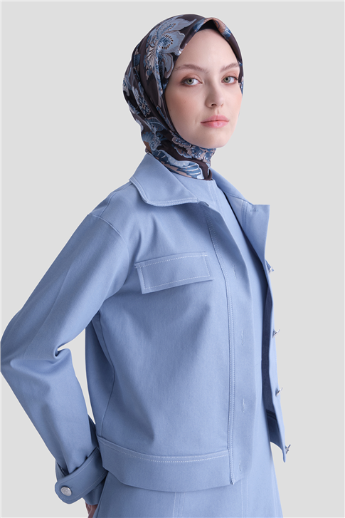 Denim Ceketli Elbise Takım Buz Mavi