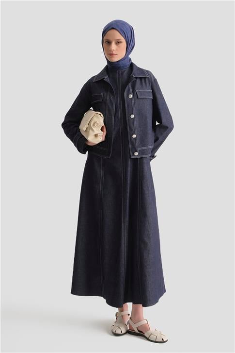 Denim Ceketli Elbise Takım İndigo