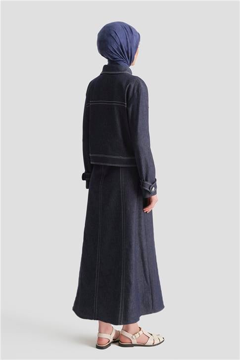 Denim Ceketli Elbise Takım İndigo
