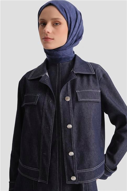 Denim Ceketli Elbise Takım İndigo