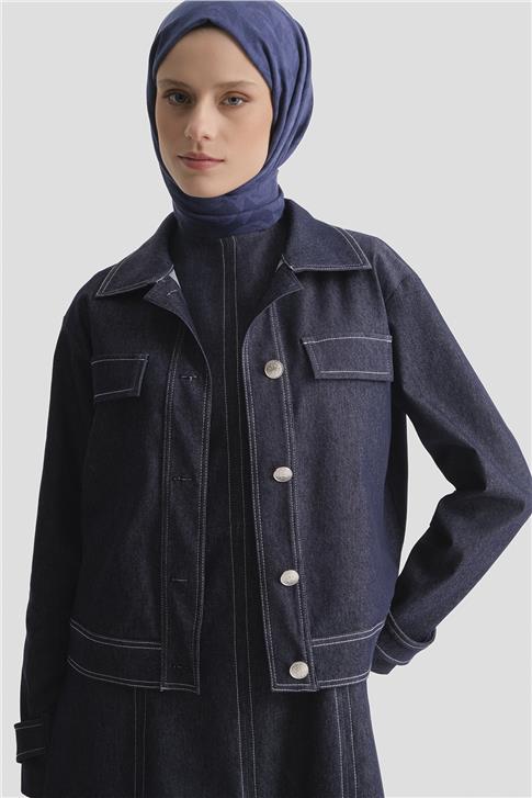 Denim Ceketli Elbise Takım İndigo