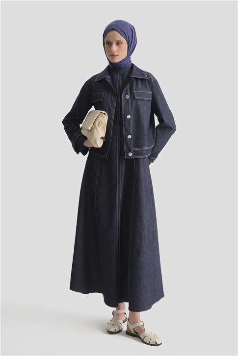 Denim Ceketli Elbise Takım İndigo