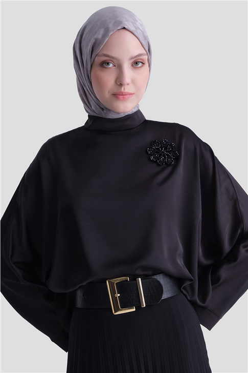 Yüksek Yaka Pilise Etek Takım Siyah