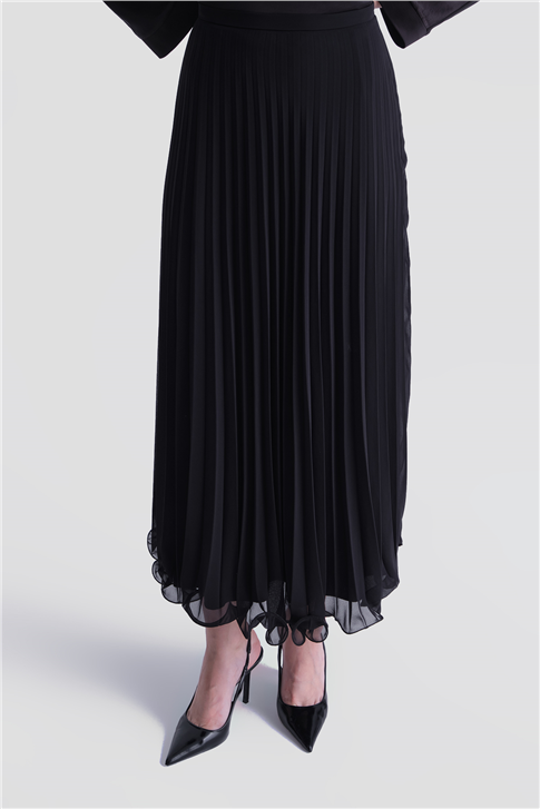 Yüksek Yaka Pilise Etek Takım Siyah