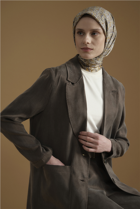 Kupra Efektli Blazer Ceket Takım Kahverengi