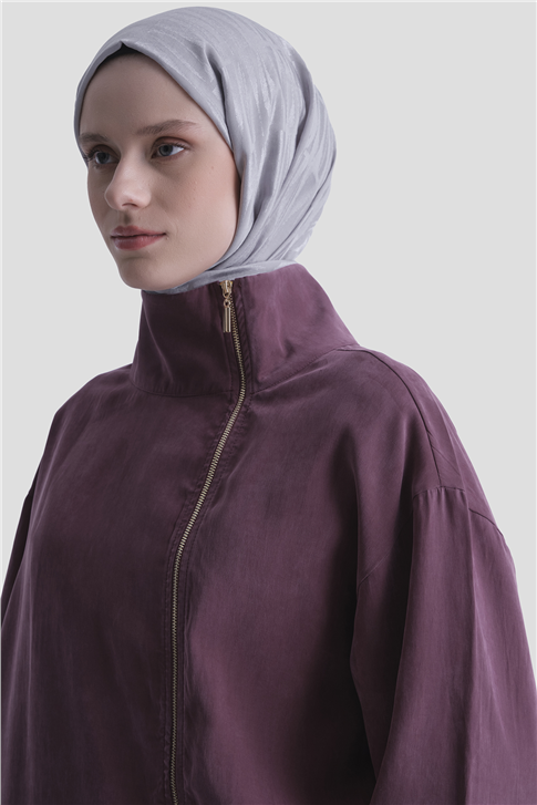 Fermuar Detaylı Lyocell Takım Bordo
