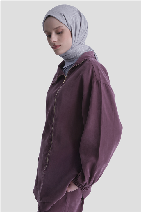 Fermuar Detaylı Lyocell Takım Bordo