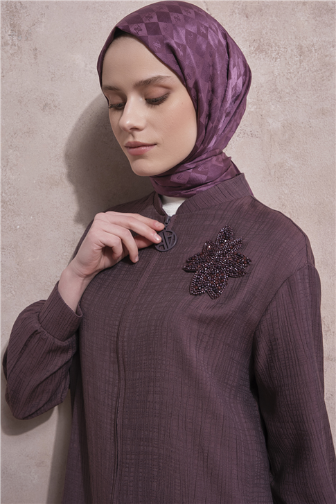 Çiçek Detaylı Kap Mürdüm