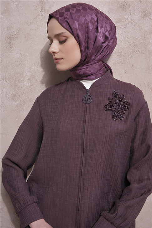 Çiçek Detaylı Kap Mürdüm