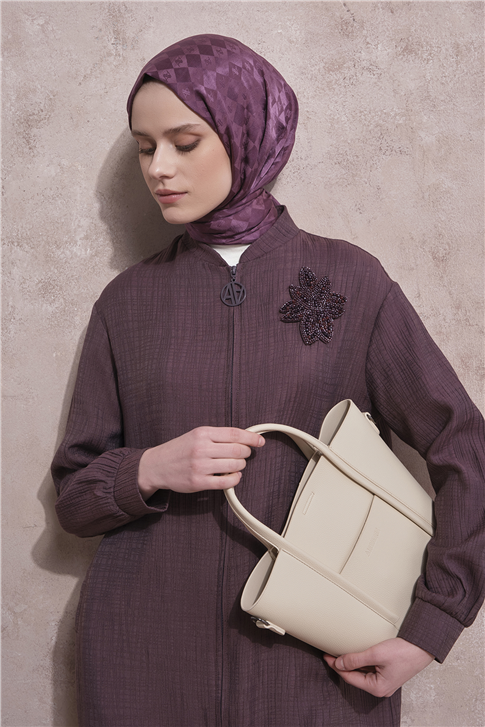 Çiçek Detaylı Kap Mürdüm