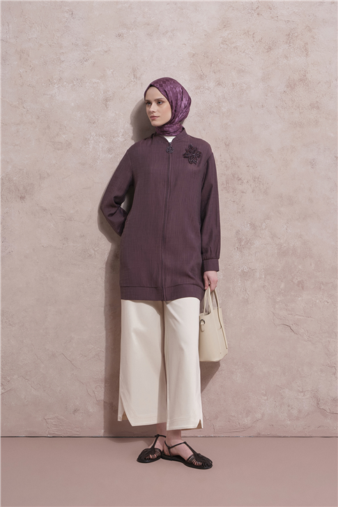 Çiçek Detaylı Kap Mürdüm