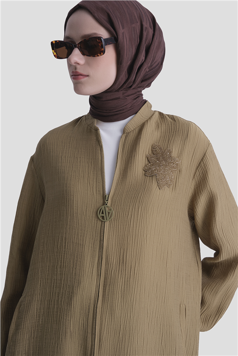 Çiçek Detaylı Kap Yağ Yeşili